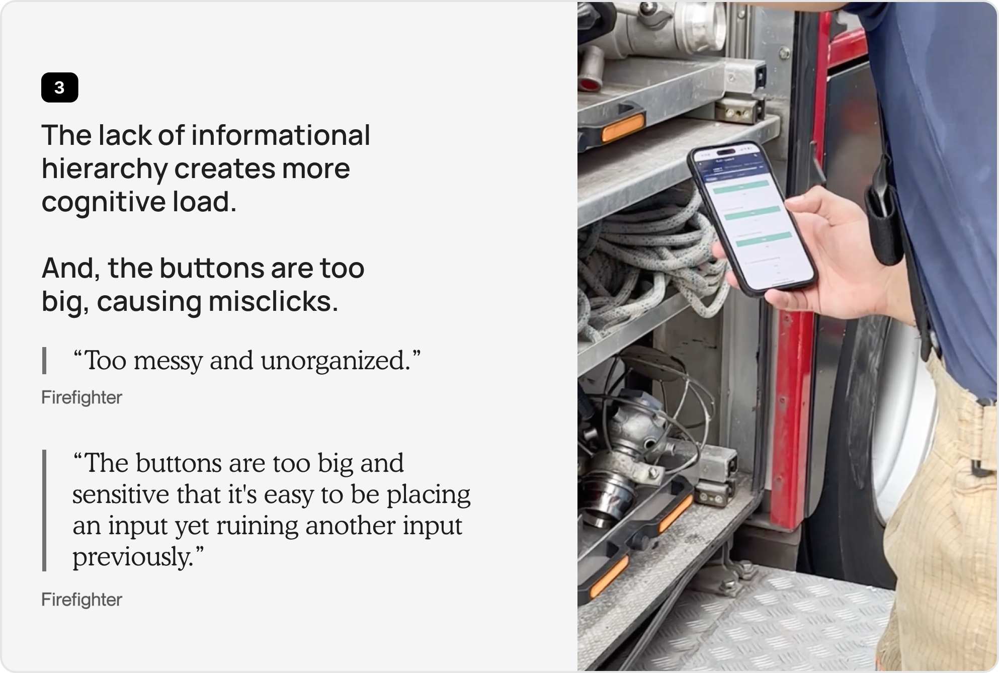 Pain point 3: Lack of informational hierarchy creates more cognitive load, and buttons are too big causing misclicks